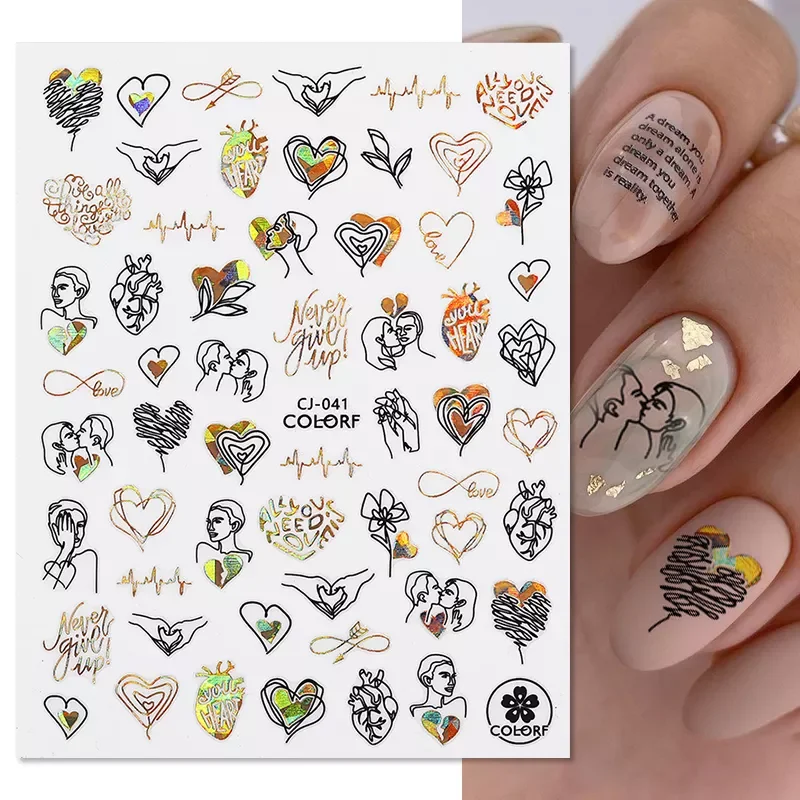 

Nail Decals Stickers Holographic Stickers Golden Black White Heart Lips Spring Self Adhesive Nail Art Stickers Decoration