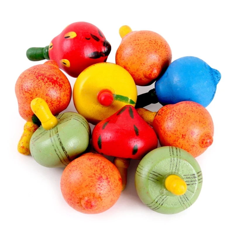 

10 Pack Wood Spinning Top Handmade Painted Spinner for Kids Gift for Girls Boys