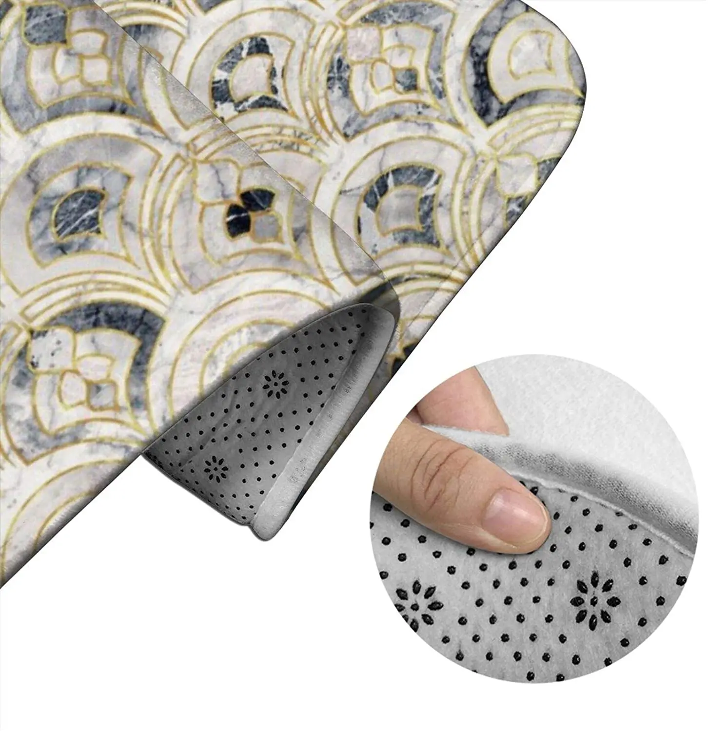 

Marble Art Deco Tiles in Bathroom Mat Sets 3 Piece Set Rugs Memory Foam Mat Set Toilet Seat Cover Bath mat Lid Cover