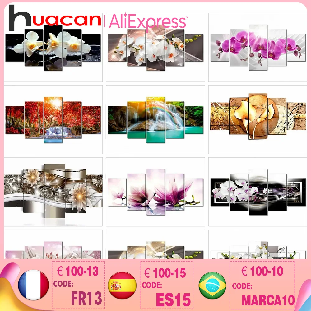 

Huacan Diamond Painting 5pcs/set Flowers Full Square Diamond Embroidery Multi-picture DIY home decoration