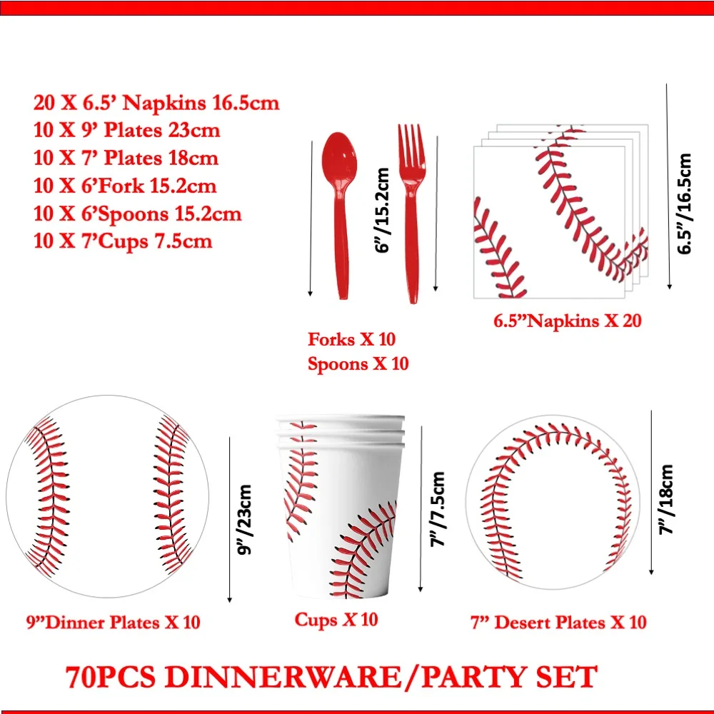 

Set 70PCS Baseball Disposable Plates Cup For Birthday Baby Shower Wedding School College Inauguration Party Dinner Gatherings