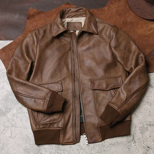 

Мужская винтажная летная куртка-бомбер из натуральной козьей кожи