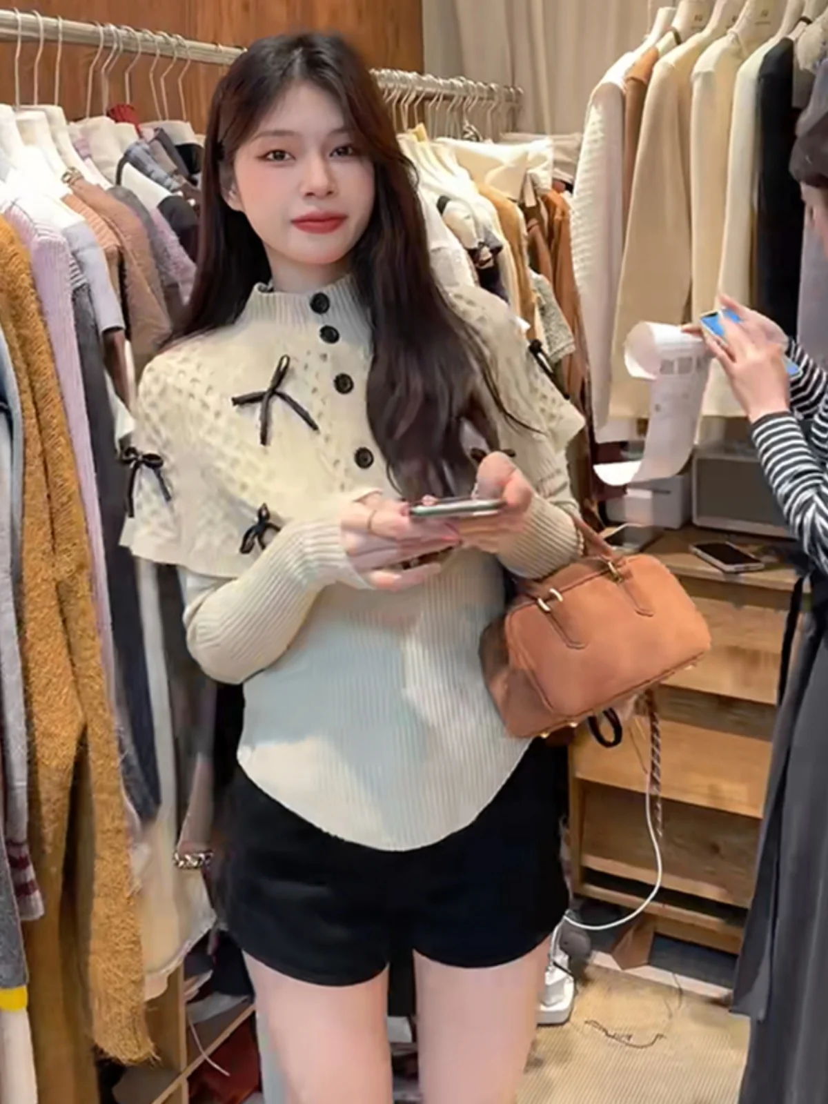 Bow Turtleneck Twist Knit Women Autumn and Winter Slim fit Soft Glutinous Sweater Design Sense Poncho Long sleeve Base Top