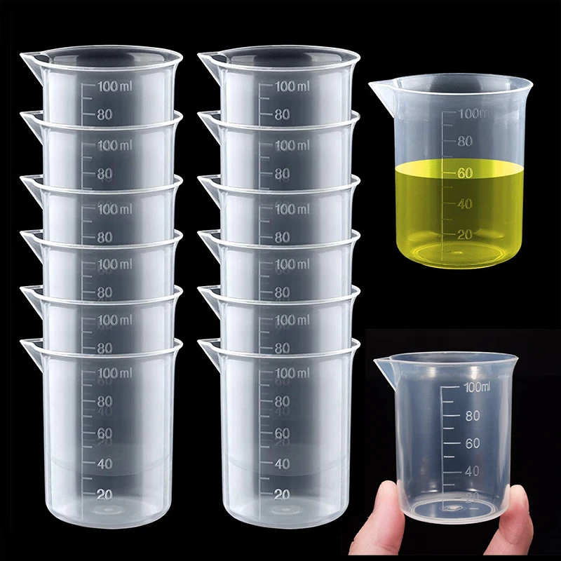 100 ML 10Pcs Plastic Graduated Measuring Cup Liquid Container Epoxy Resin Silicone Making Tool Transparent Mixing Cup