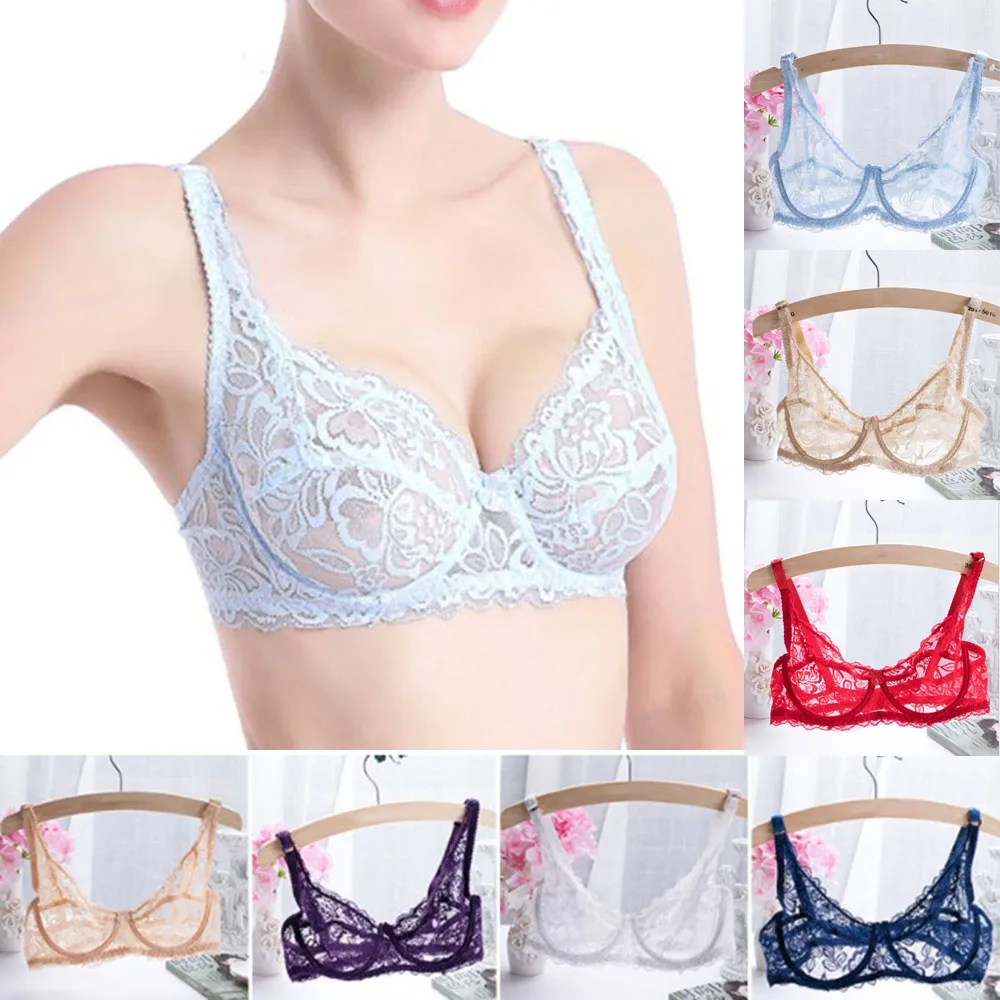

Women's Lace Transparent Lingerie Bra Floral Exotic Sheer 3/4 Cup Bra Lingerie Set Fashion Sexy Underwear