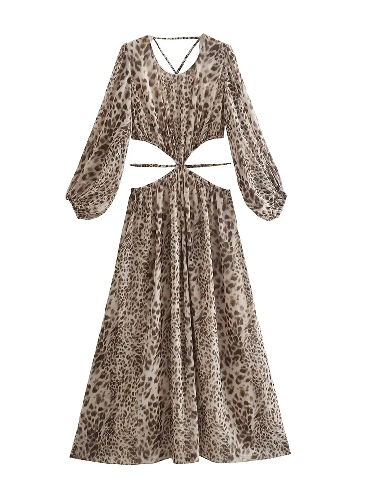 

xikom Women Sexy Fashion Hollow Out Animal Print Midi Dress Vintage Backless With Elastic Straps Female Dresses Vestidos