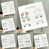 fashion stud earrings set for women statement heart star snowflake flower crystal pearl one week minimalist set of earrings gift