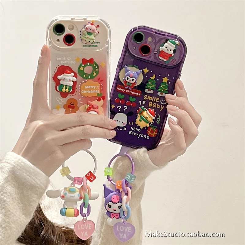 

Милый мультяшный чехол с изображением Sanrio Kuromi Cinnamonroll, милый Рождественский зеркальный защитный чехол с изображением красивой пары для маки...