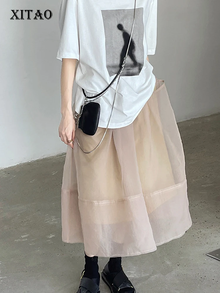

XITAO Mesh Skirt Fashion Solid Color Small Fresh Casual Style Loose 2022 Summer Minority Loose Pocket Elegant Skirt WLD7480