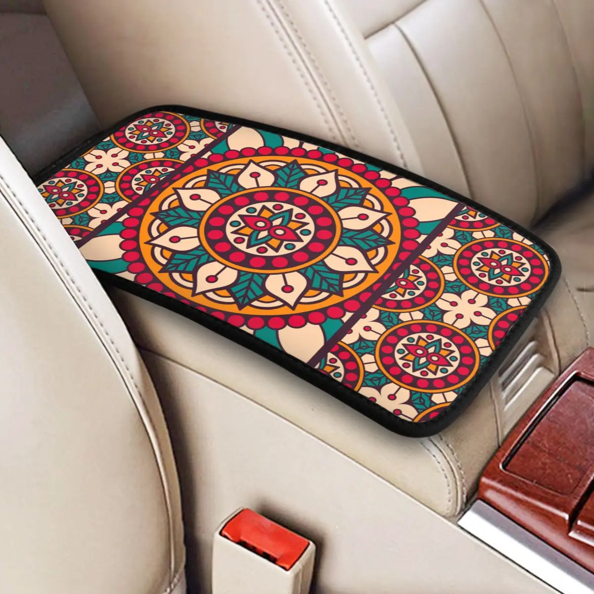 

Center Console Cover Pad Universal Car Decor Accessories Geometric Vintage Pattern Armrest Cover Mat Bohemian Storage Box Cover