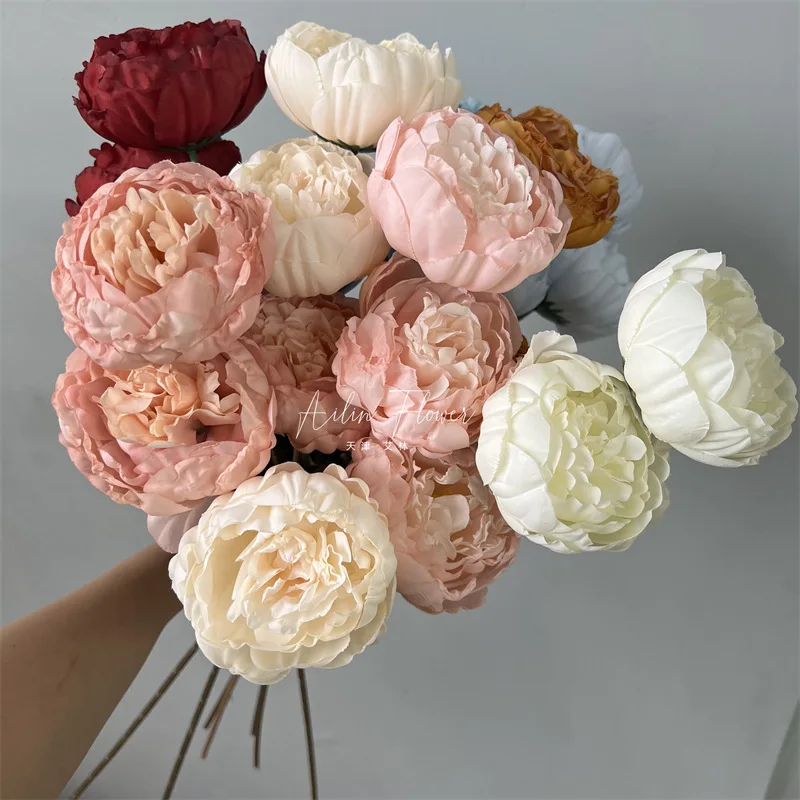 

3heads peony cored peony artificial flower fake rose wedding living room decoration