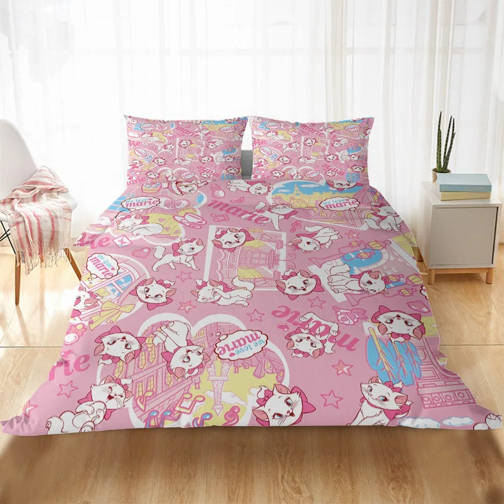 

Disney Cute Small Marie Cat Bedding Sets Single Twin Children Girls Duvet Cover Pillowcase Comforter Bedding Set