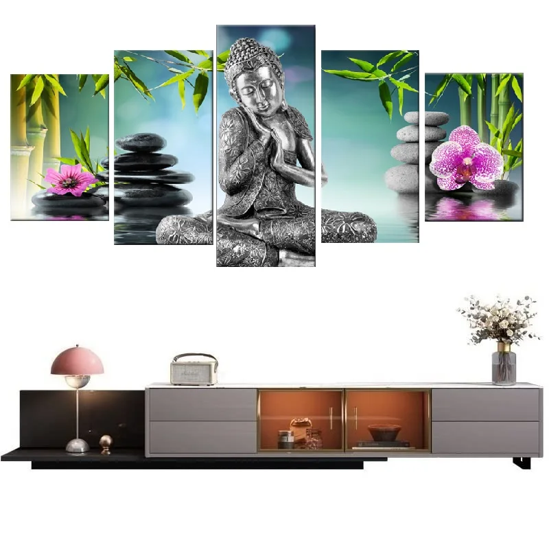 

5 Pieces Buddha Canvas Wall Art Painting For Bed Room Decor Modern Buddha orchid Bamboo Water Zen Print Picture No Frame