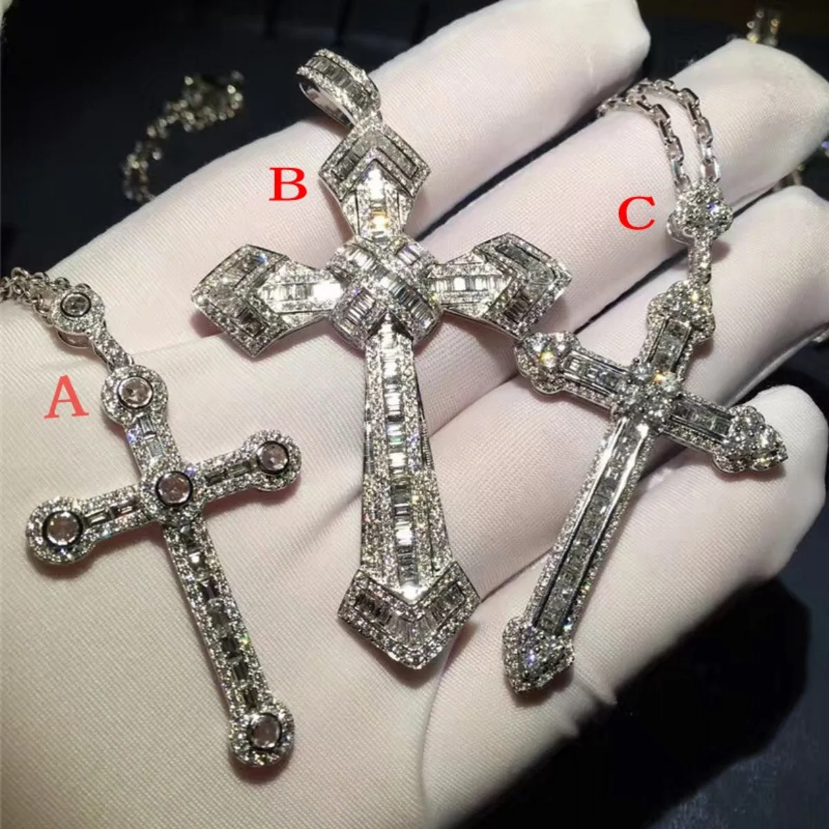 

Luxury Long Diamond Cross Pendant 925 Sterling Silver Party Wedding Pendants Necklace For Women men moissanite Jewelry Gift