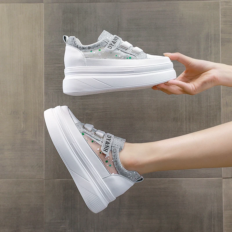 Genuine Leather Casual Sneakers Women Trends 2023 Summer White Tennis Platform Sports Shoes Girls Flats Chic Elegant High Heels