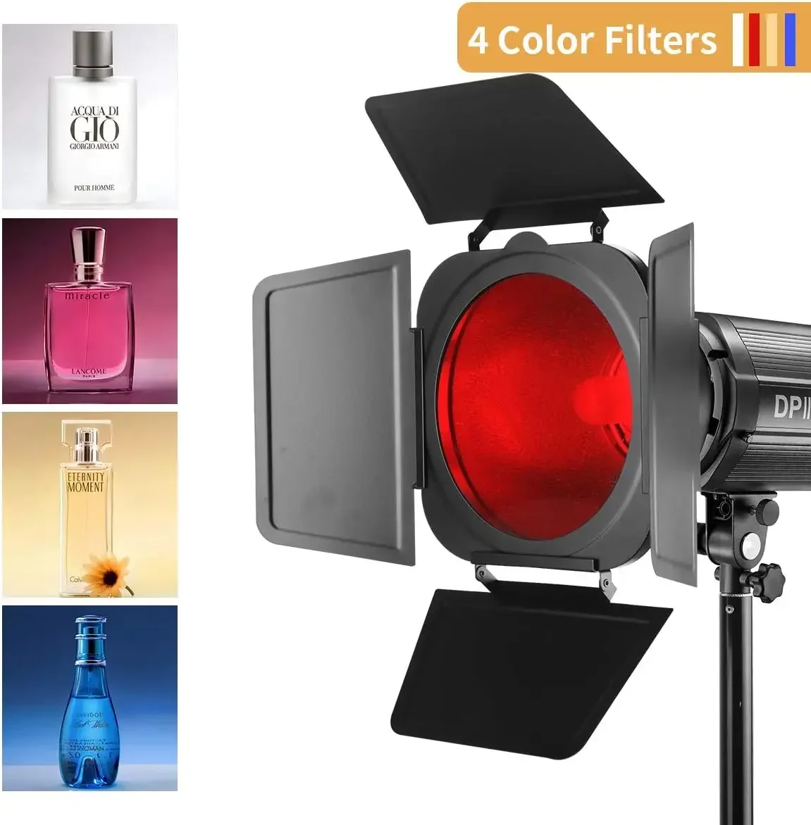 Зеркальная дверь JINBEI с сотовой сеткой и 3 цветными гелевыми фильтрами для