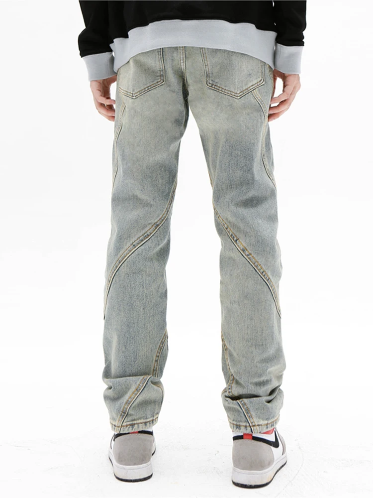 Gaojie American Retro Stitching Jeans Men's Loose Straight Pants Trousers Designer Clothing Hip -hop Jeans Street Clothing Denim