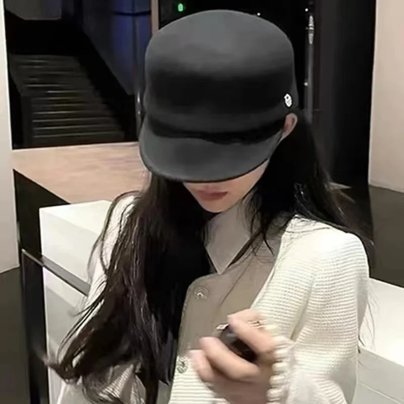 New Winter Women Cap Warm Plain Black White Wool Newsboy 100% Knight Hats Baker Boy Adjustable Ladies Cowboy Visor