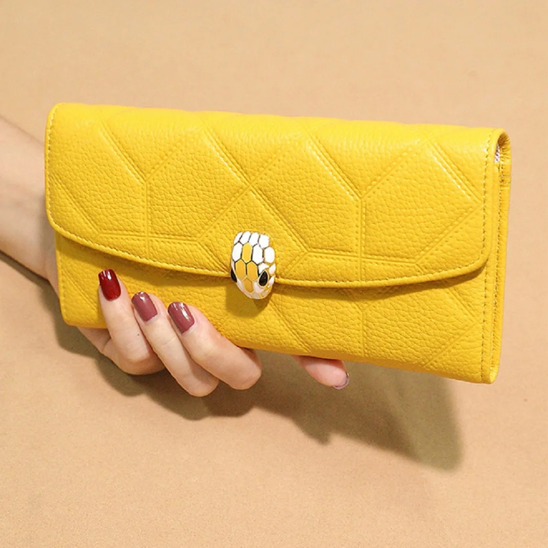 

CHMG Head Layer Cowhide Fashion Ladies Wallet Long Capacity Handheld Money Clip Luxury Designer Brand Phone Purse 2023