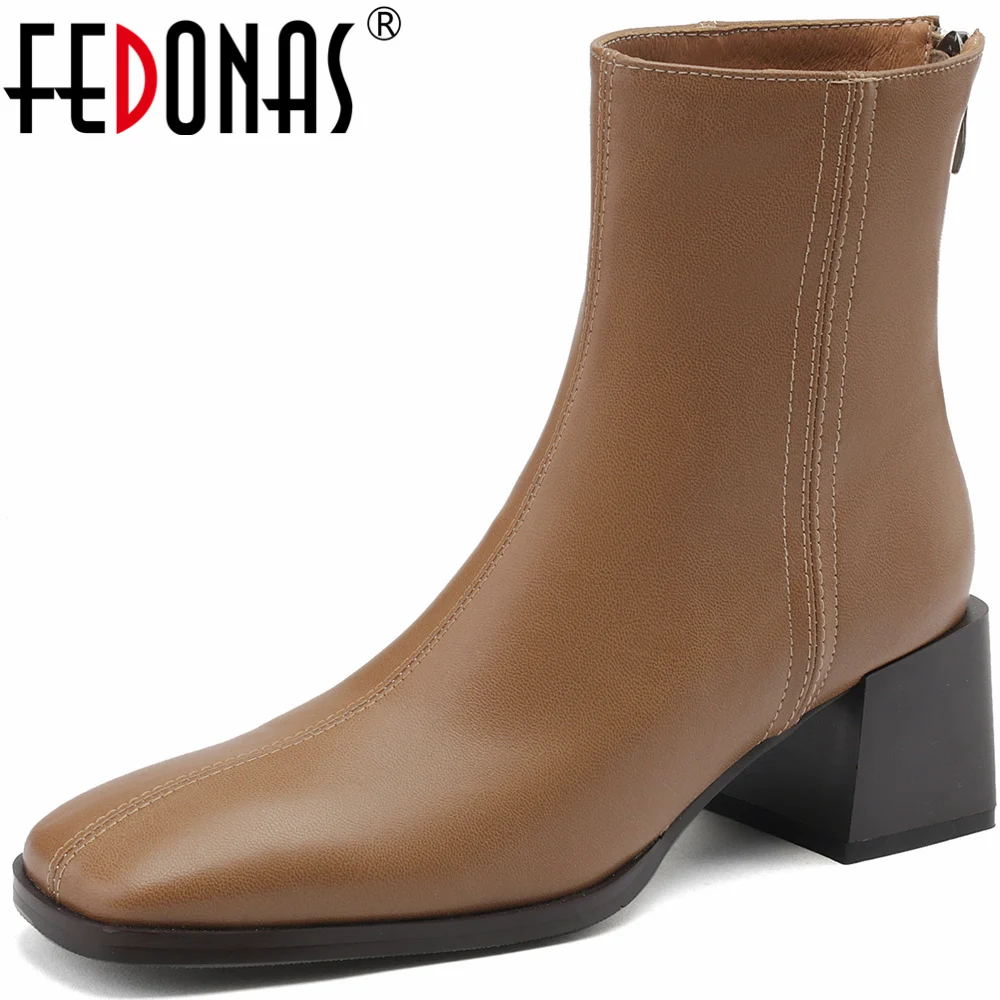 

Женские ботильоны на квадратном каблуке FEDONAS, офисные полусапожки из натуральной кожи на молнии сзади на осень-зиму