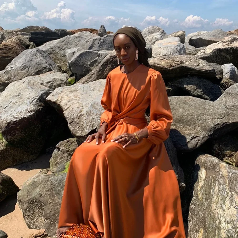 Атласное платье с запахом Абая роскошные мусульманские платья в Дубае для женщин