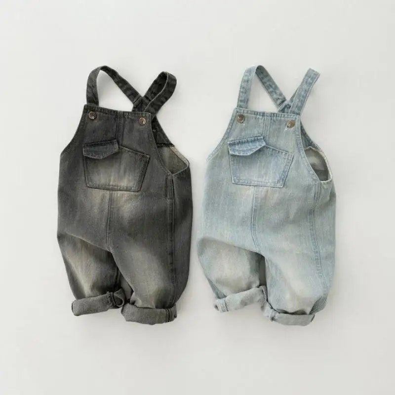 

2023 Autumn New Girls Denim Overalls Children Casual Jeans For Boys Strap Pants Baby Denim Trousers Cute Kids Clothes