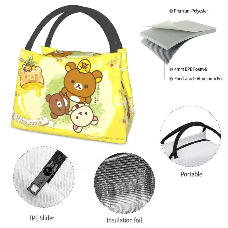 Kawaii мультфильм Rilakkuma медведь изолированные сумки для обеда женщин портативный