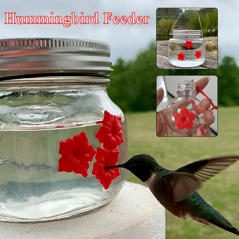 

Flower Shape Bird Feeder Durable Garden Glass Jar Easy To Clean Hummingbird Feeder 2022 New Hanging Bird Accessory Pet Supplies