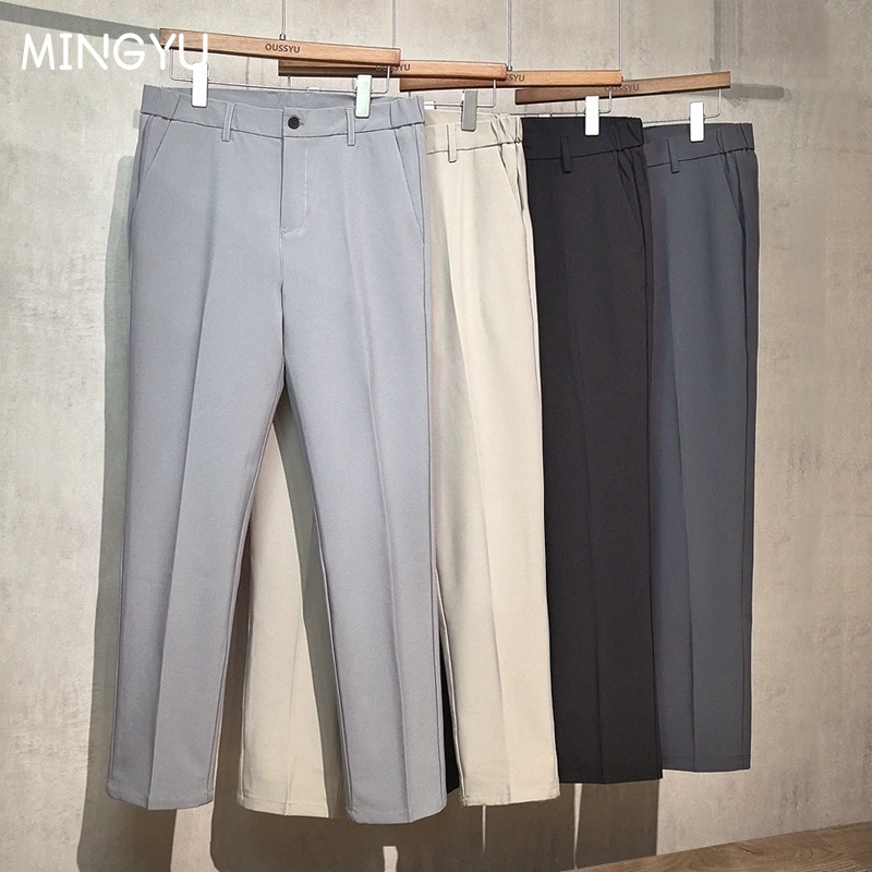 Весенние брюки до щиколотки мужские деловые с эластичной резинкой на талии