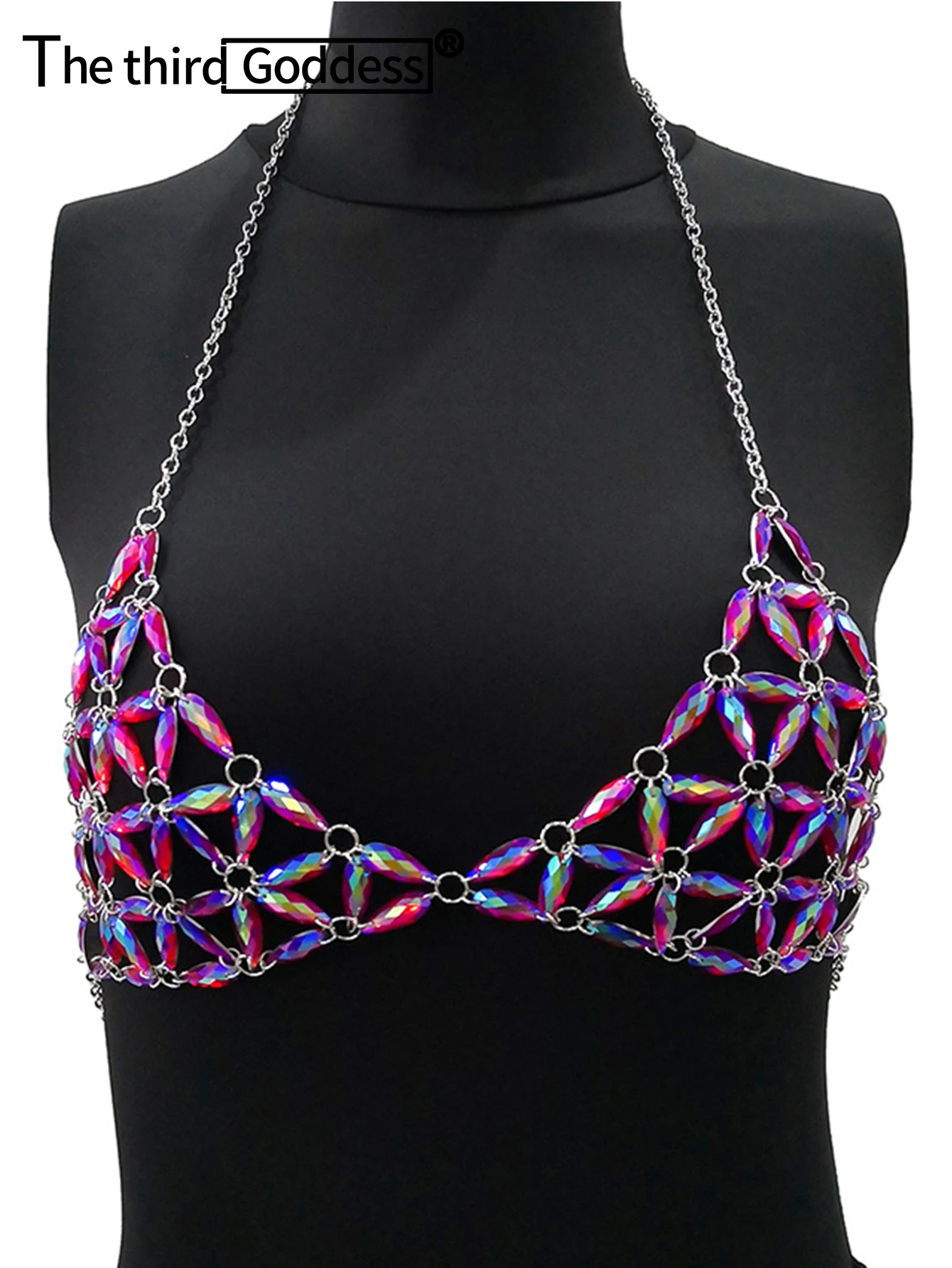 

Sexy see through halter rhinestone bra crop top women 2022 summer bustier corset beach club party womens tops Shiny y2k tank top