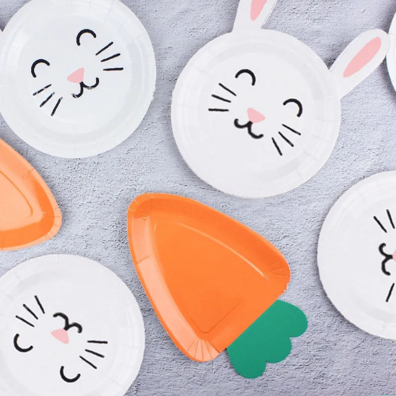 

Cartoon Rabbit Carrot Disposable Tableware Rabbit Plate Carrot Plates Happy Birthday Party Decor Easter Day Plates Favor