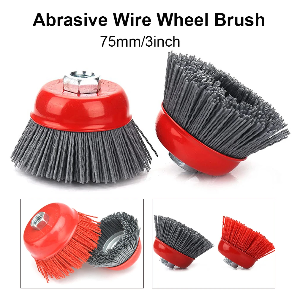 

75mm 3inch Cup Nylon Abrasive Brush Wheel Filament Nylon Bristle Cup Brush Surface Prepping Brushs Wheel for Angle Grinder Tool