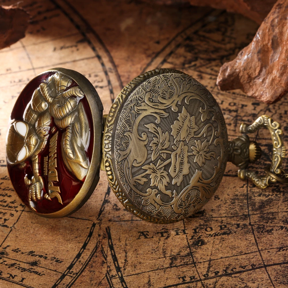 

Famous American Cartoon Films Pocket Watch Children Spider Movie Pendant Necklace Clock Quartz Fob Watch Gift Reloj De Bolsillo