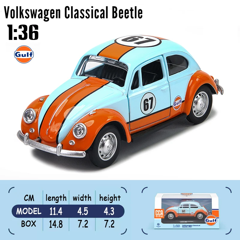 

АЗС-заправочная станция CCA 1:36, серия Volkswagen CLASSIC Beetle 1967, модель автомобиля с шлемом, акриловая коробка, игрушечный автомобиль из сплава, подарок для мальчиков