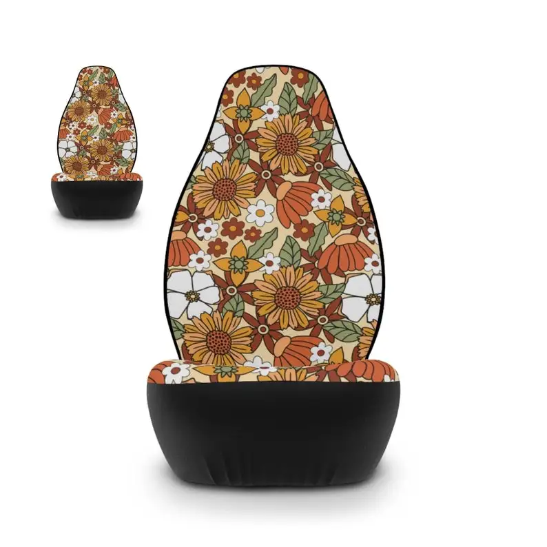 

Boho Floral Hippie Seat Cover for Women Universal Fit, Cottagecore Retro Flower Power Front Bucket Seat Cover for Car Vehicle Dr