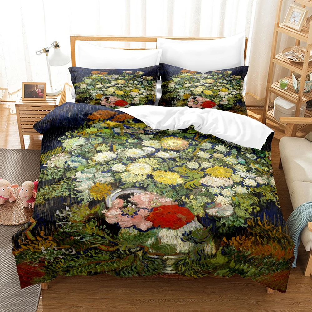 

Artistic Oil Painting Theme Home Living Van Gogh Style Bed Comforter Quilt Cover Set 2/3pcs Full Size Teens Kids Bedroom Bedding