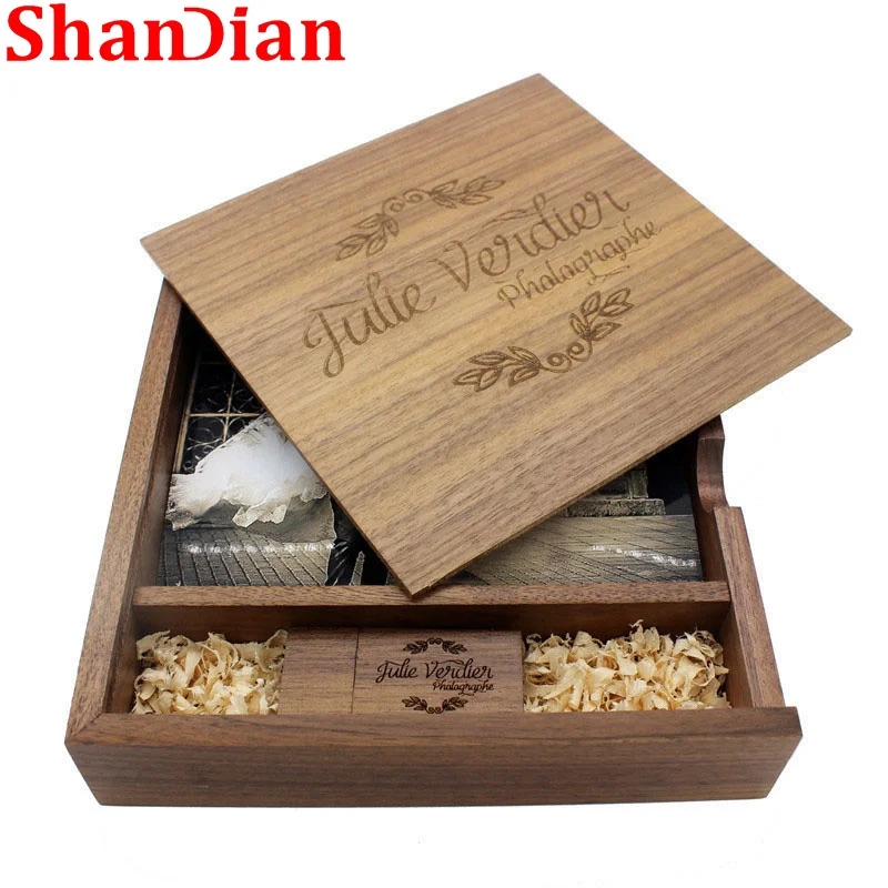 

Photo Box USB Flash Drive 64GB Free Custom Logo Pen Drives Wooden Memory Stick Wedding Gift U Disk 32GB 16GB Photography Gift 8G