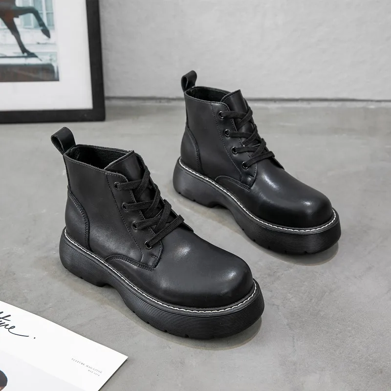 AIYUQI Women Ankle Boots 2023 Winter Latest British Style Big Drape Women Short Boots Fashion Lace-Up Women Marton Boots