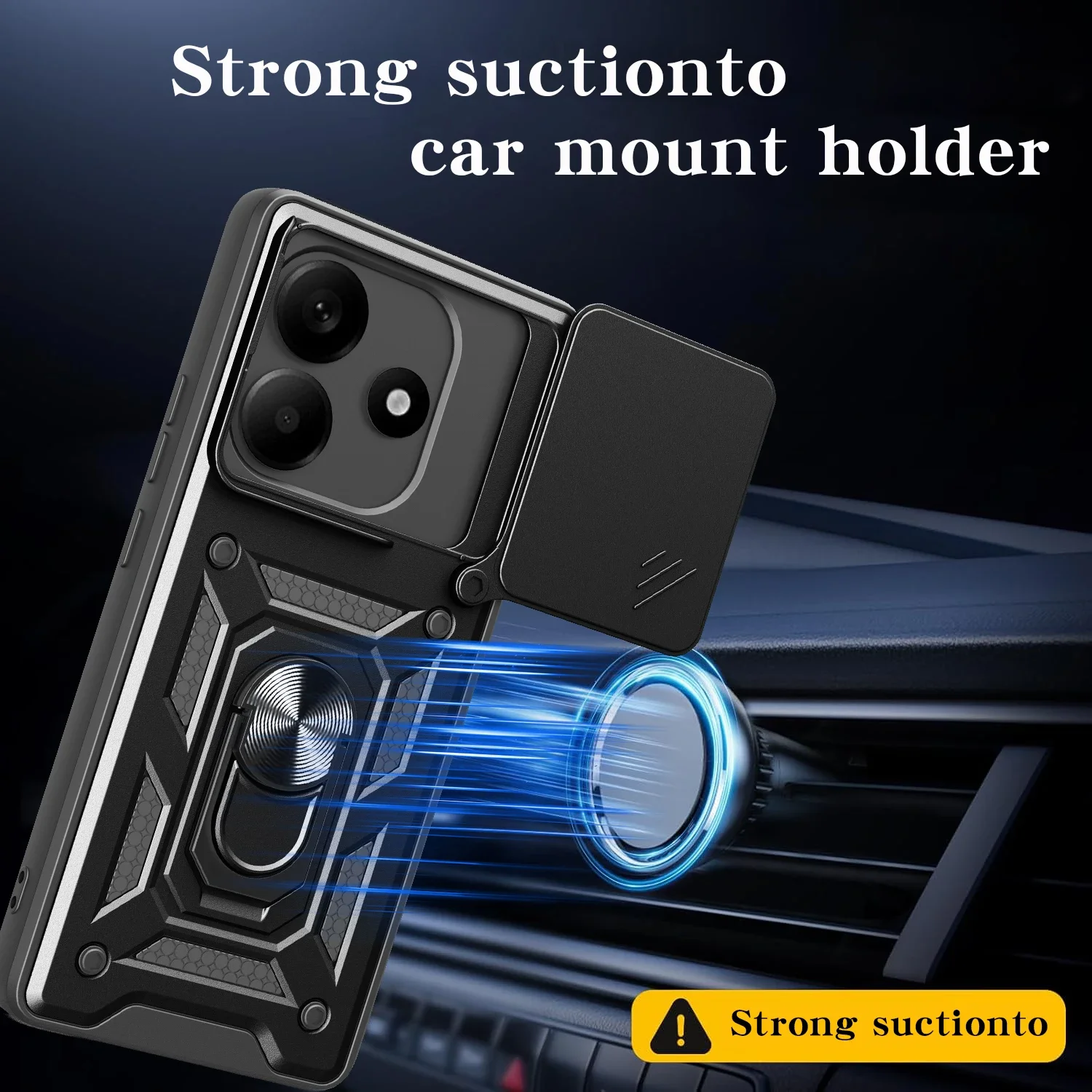 Противоударный чехол для Redmi Note 14 5G защитный с кольцом-подставкой камеры задняя