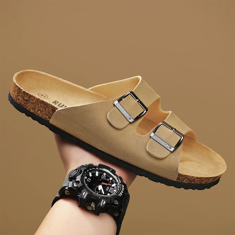 Сандалии EAEOVCNI мужские и женские кожаные уличные пляжные шлепанцы повседневная