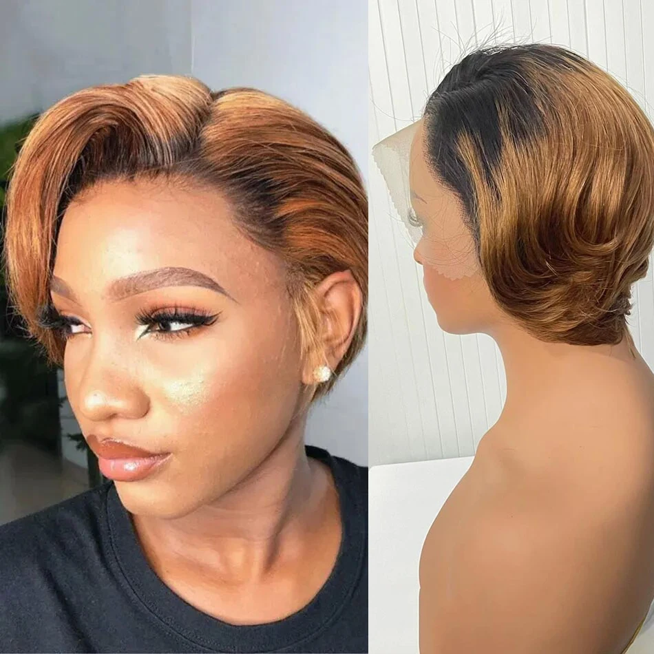 Прозрачный фронтальный парик шнурка 13x4 с прямым градиентом цвета волос Remy из