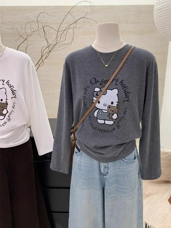 Женская свободная футболка с длинными рукавами и круглым вырезом размера плюс в