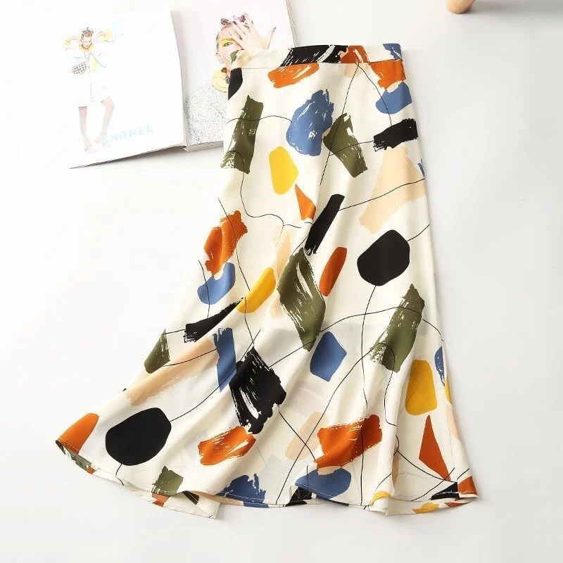 Women Sweet Fashion Floral Print Long Skirt Lady Summer Elegant Midiskirt High Waist Skirt Holiday Beach Skirts Sexy Dropship