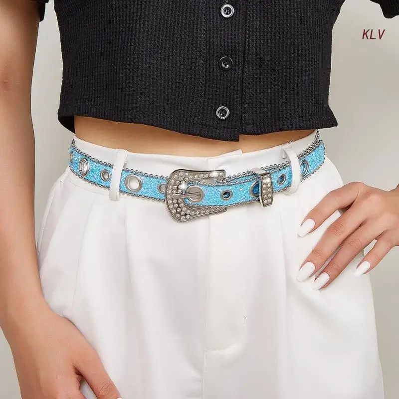 

Adult Full Diamond Belt for Dress Adjustable Pin Buckle Waist Belt Shinning Wide Waist Belt Ladies Skirt Belt