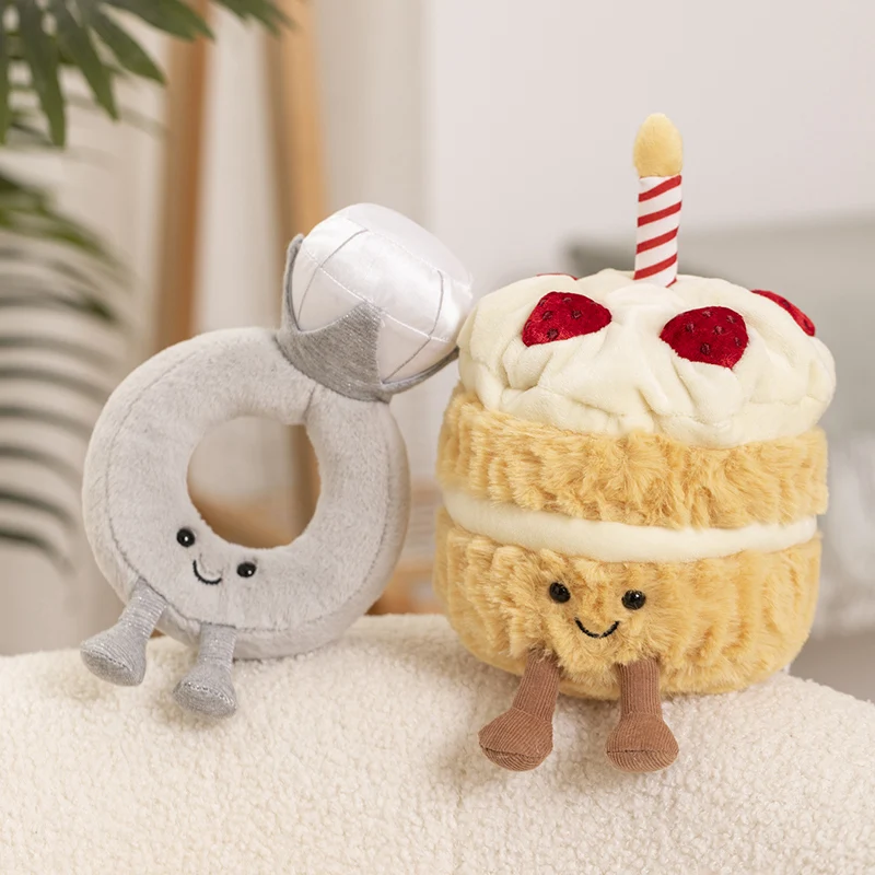 

Interesting Birthday Cake & Diamond Ring Plush Toy Stuffed Soft Cake Doll Funny Birthday Gift for Girlfriend Kids