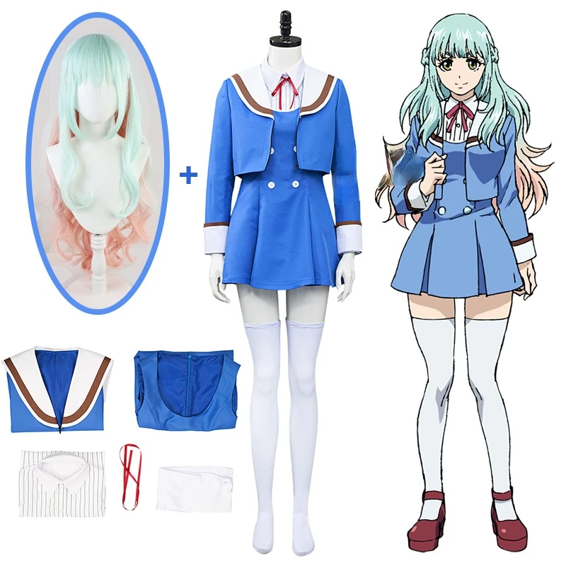 

Anime High-Rise Invasion Shinzaki Kuon Cosplay Costume Long Curly Wig JK Uniform Girls Women Halloween School Uniform Party Suit