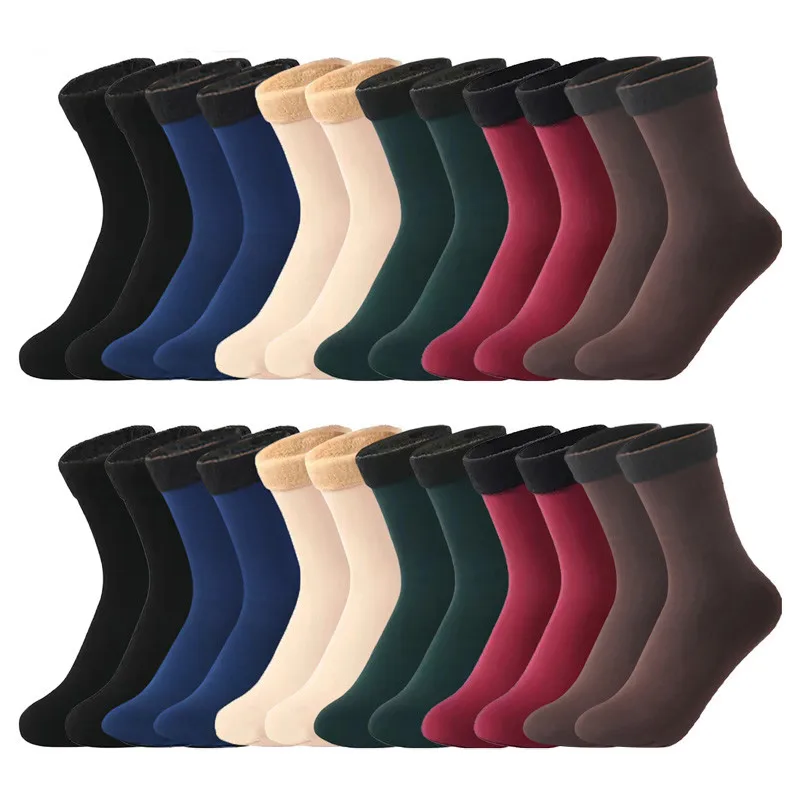 6Pairs/Lot Women Men Unisex Winter Warm Thicken Thermal Wool Cashmere Snow Black Skin Seamless Velvet Soft Boots Sock Lot