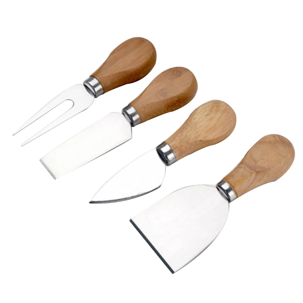 

New Portable 4PCS/Set Wood Handle Oak Bamboo Cheese Cutter Knife Slicer Kit Kitchen Cheese Cutter Useful Cooking Tools