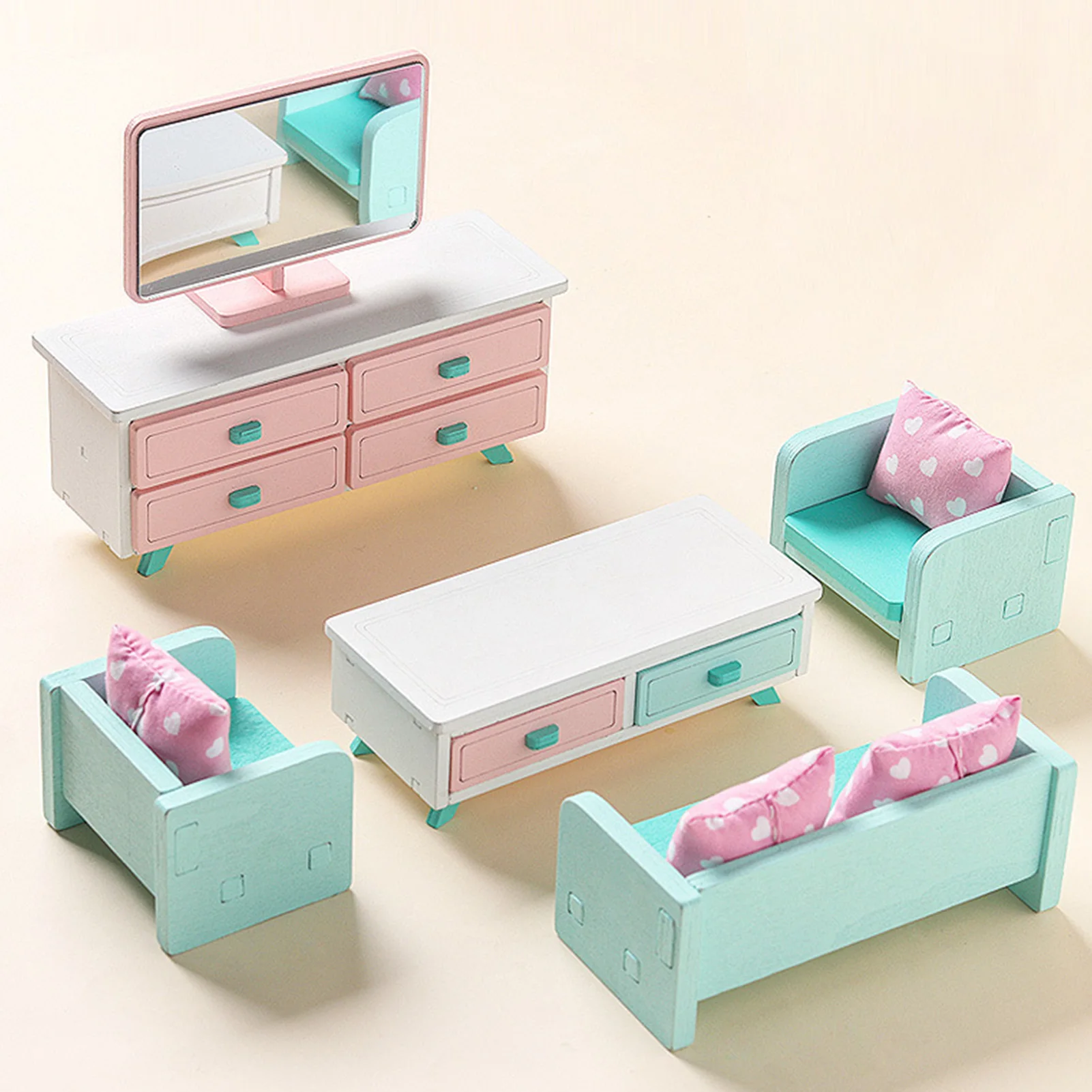 

Wooden Dollhouse Furniture Doll House Collection Furnishing Toys Set Kitchen Living Room Bedroom Doll Houses Accessories