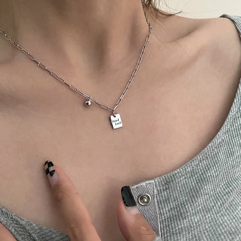 

925 Silver Necklace Square Brand Letter Clavicle Chain Necklace Women's Punk Metal Fashion Necklace Girls Student Gift Jewelry
